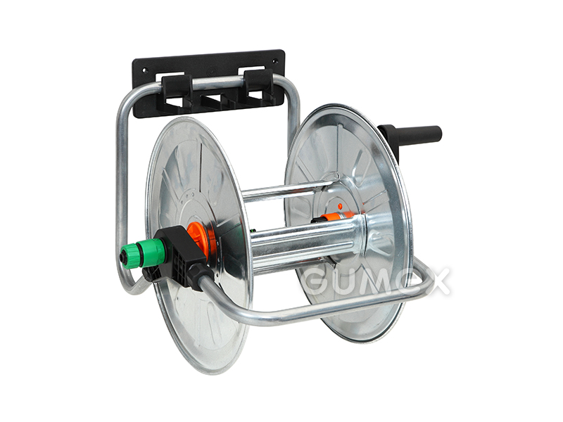 Wandtrommel, 1/2"- 50m, einschließlich Kupplung und Gewindenippel, verzinktem Stahl mit PVC Elemente, 